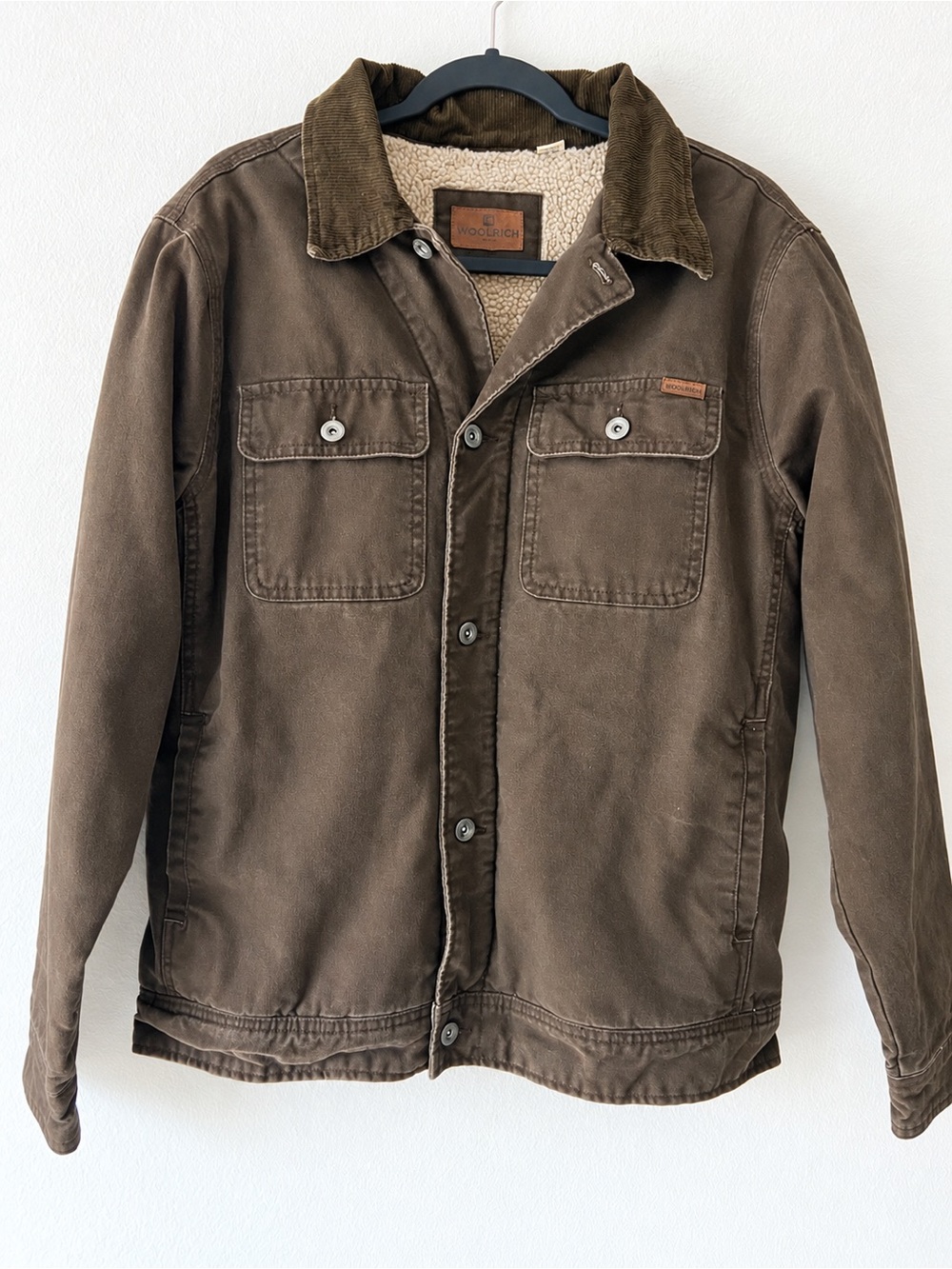 Woolrich Vintage Men’s Brown Sherpa Lined Canvas Jacket Corduroy Collar Size M